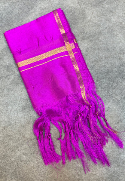 2 Mulam Silk Pooja Towel Purple Colour