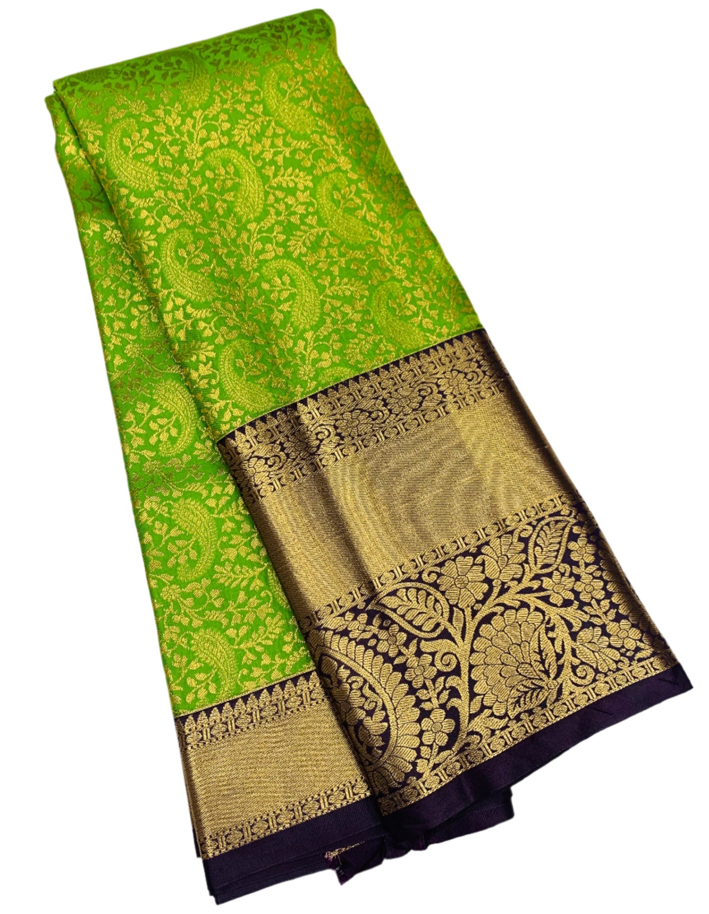 Olive Green Colour Semi Silk Saree with Big Brown Border