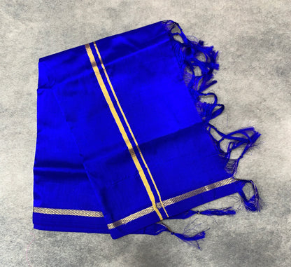 2 Mulam Silk Pooja Towel Pepsi Blue Colour
