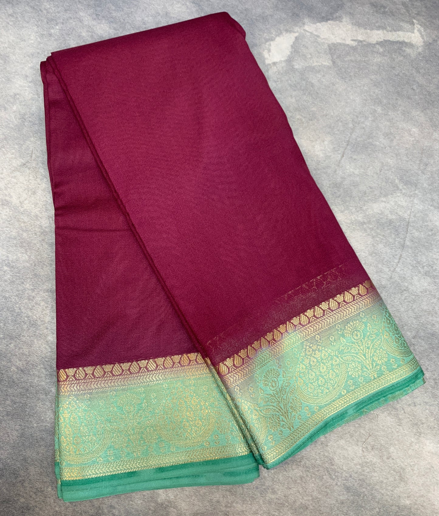 Crepe Saree Maroon Colour with Sapphire Border