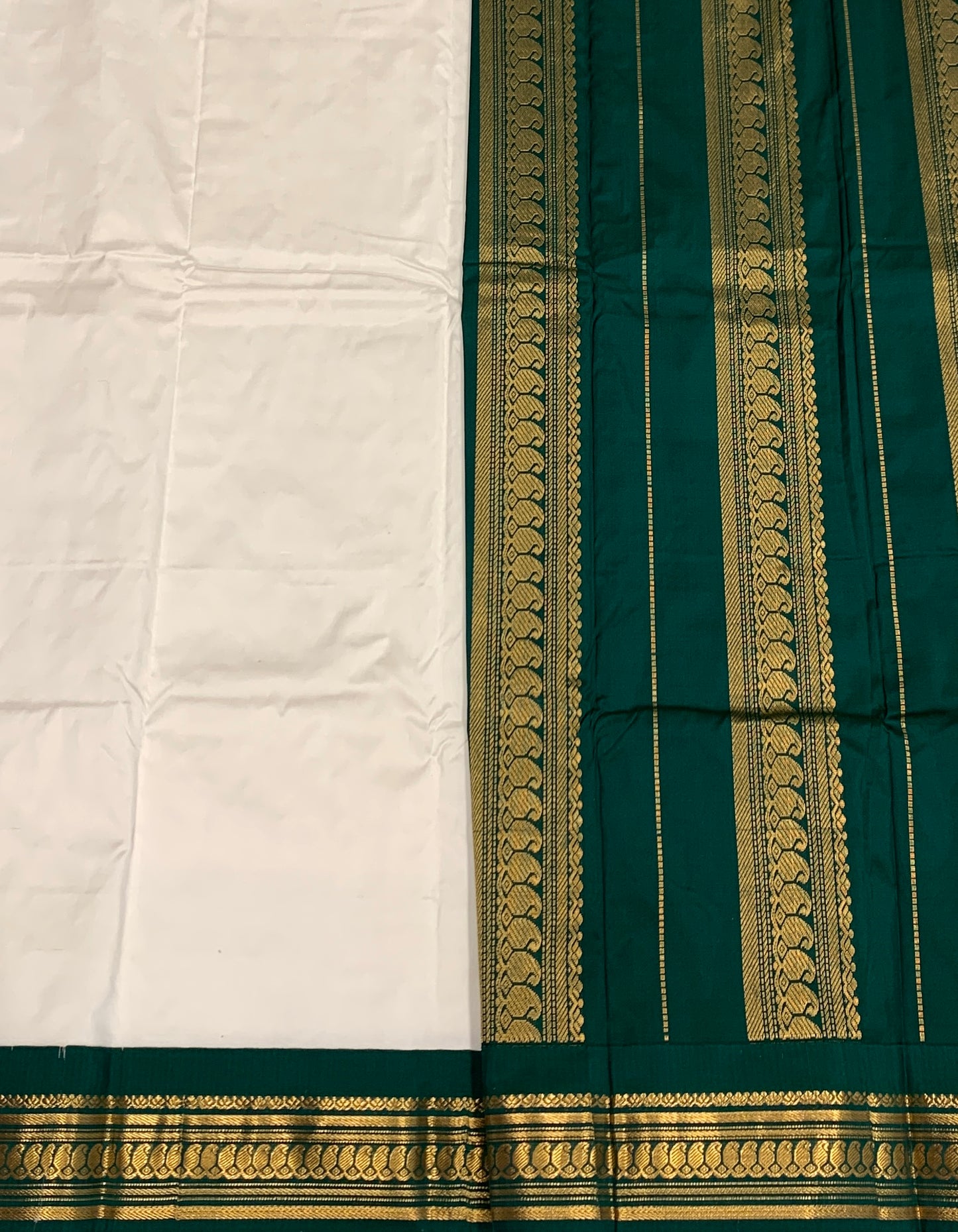 Pure Kanchipuram Silk Saree White Colour with Green Border