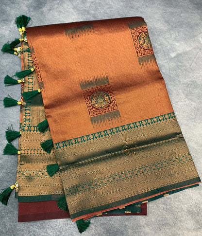 Art Silk Saree Maroon Colour and Stone Work with Green Border