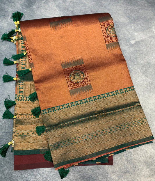 Art Silk Saree Maroon Colour and Stone Work with Green Border