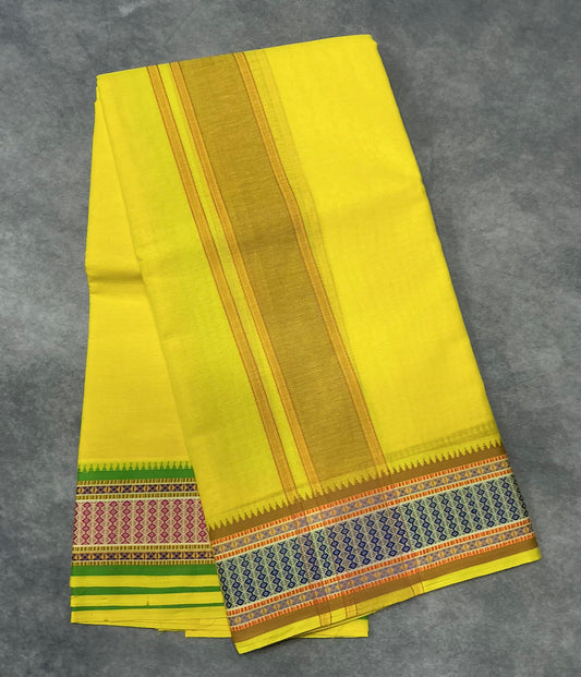9X5 Cotton Dhoti Yellow Colour with Blue Border