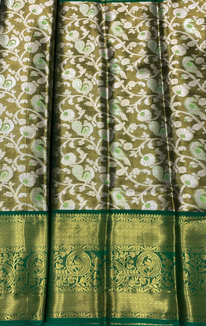 Fancy Tissue Saree Golden Colour with Green Border