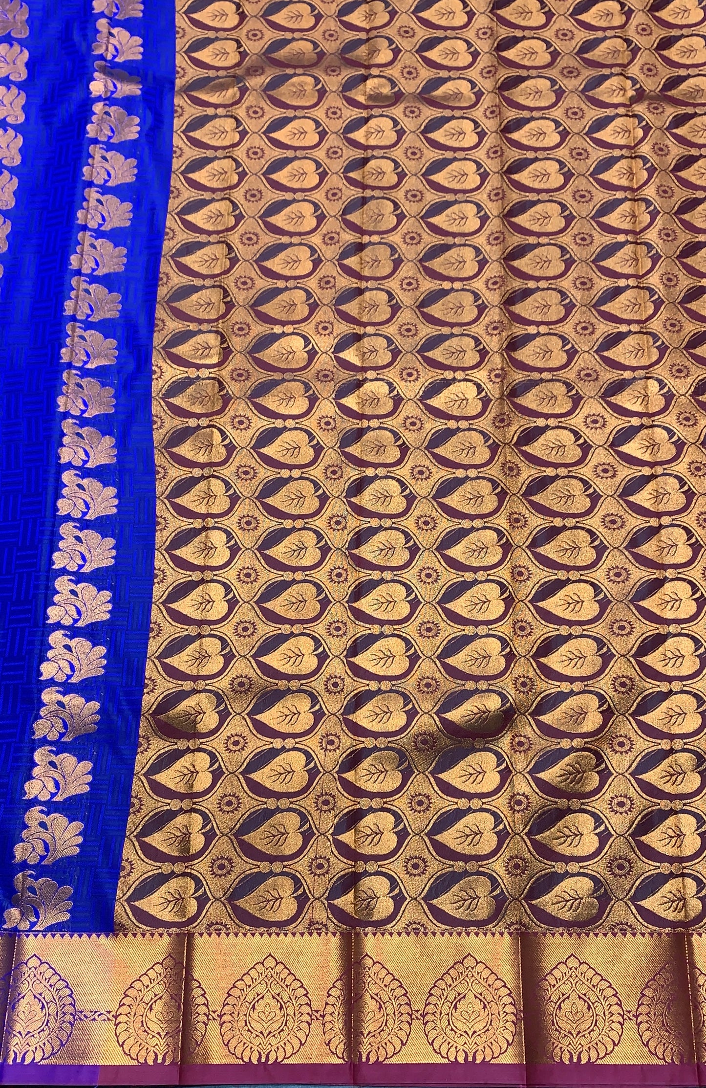 Vegan Silk Saree Blue Colour Saree with Copper Border