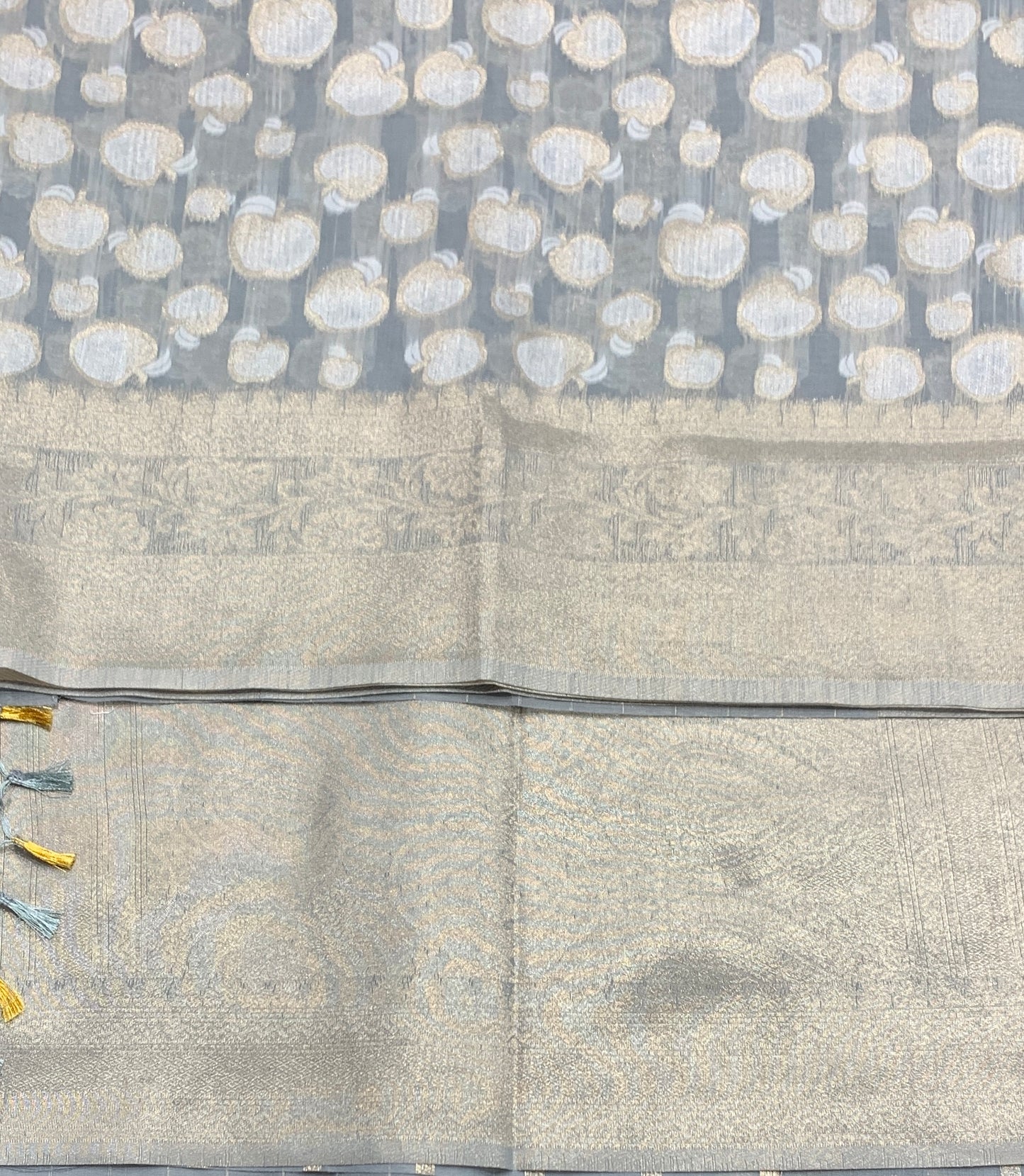 Banaras Katan Saree Gray Colour with Katan Work Border