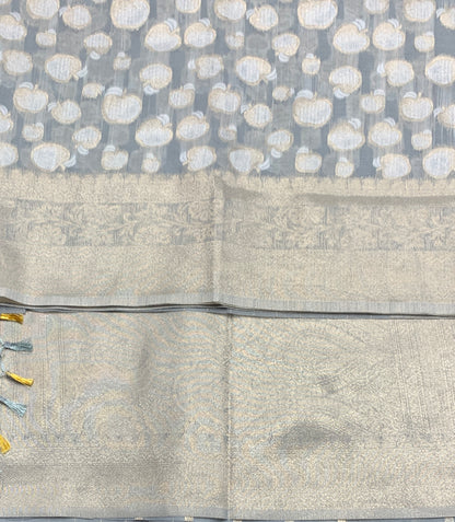 Banaras Katan Saree Gray Colour with Katan Work Border