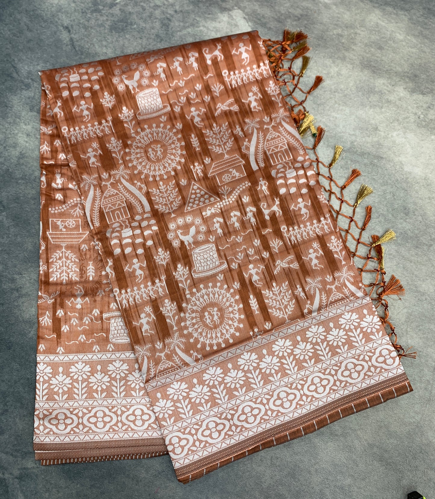 Banaras Katan Saree Brown Colour with Katan Work Border