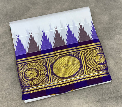 6 Mulam Silk Pooja Towel White Colour with Ganga Jamuna Korvai Border