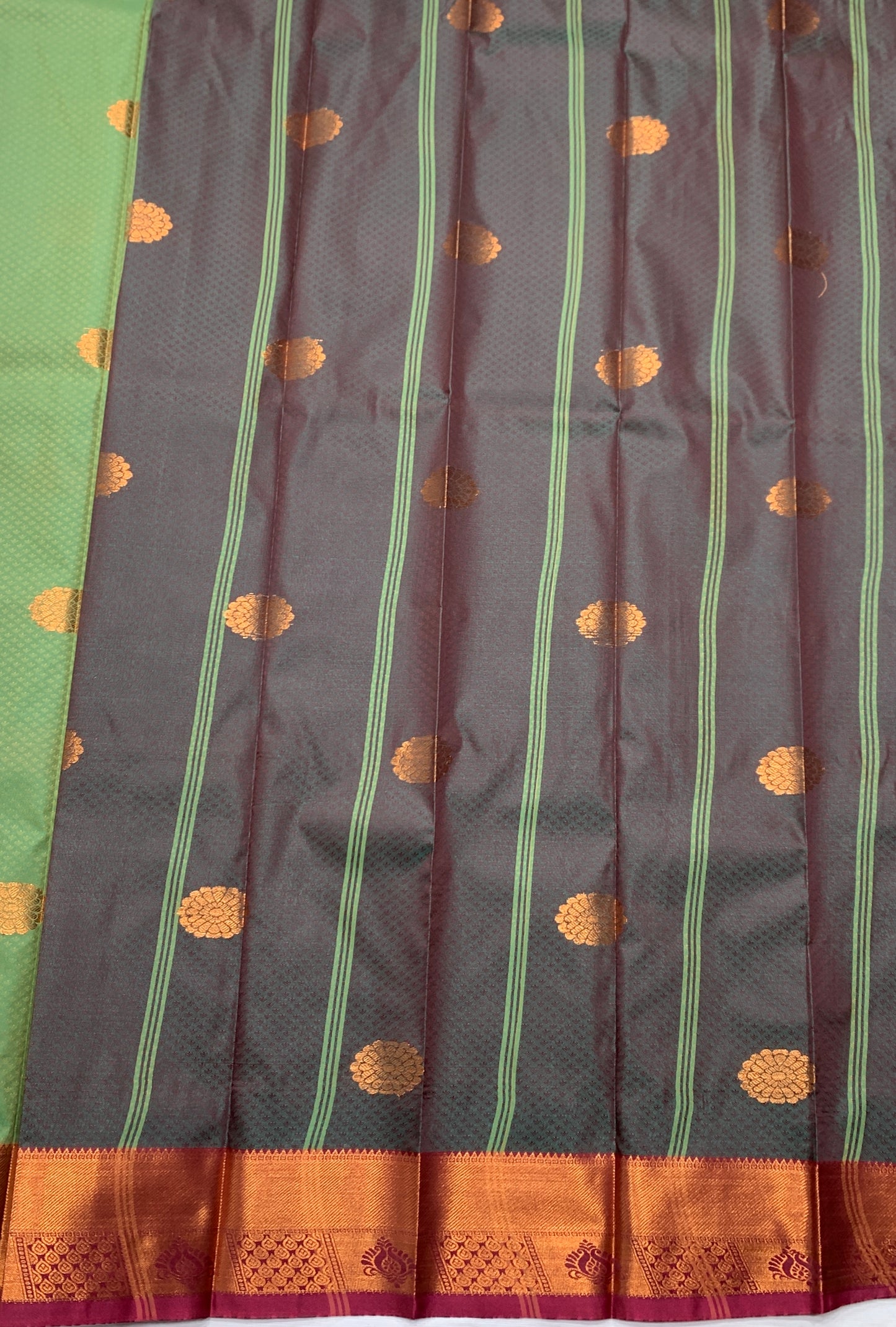 Light Green Colour Silk Cotton Saree with Copper Zari Border