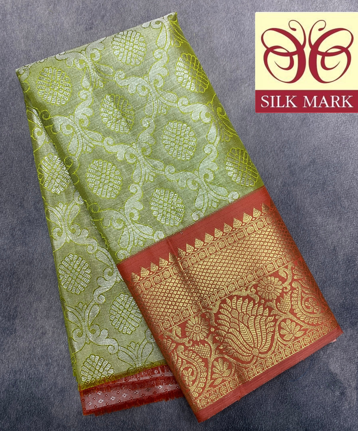 Pastel Green Shade Pure Kanchipuram Kids Pattu Pavadai with Contrast Border for Newborn to 2 Years