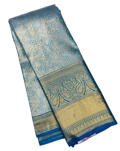 Sky Blue shade Soft Kanchi Tissue Pattu Saree with Self border