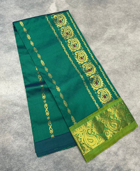 Green Shade Semi silk Kids Pattu Pavadai with Contrast border for age 5 to 10