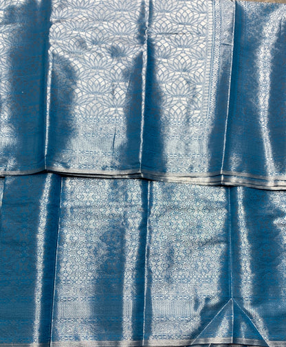 Fancy Tissue Saree Sky Blue Colour with Self Design Border