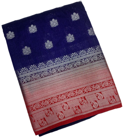 Tussar Saree Colour Navy Blue Colour with Red Border