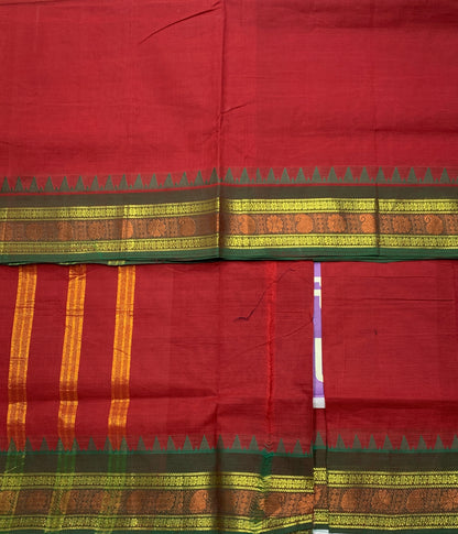 Chettinad Cotton Saree Maroon Colour with Green Border