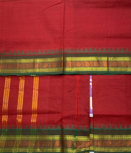 Chettinad Cotton Saree Maroon Colour with Green Border