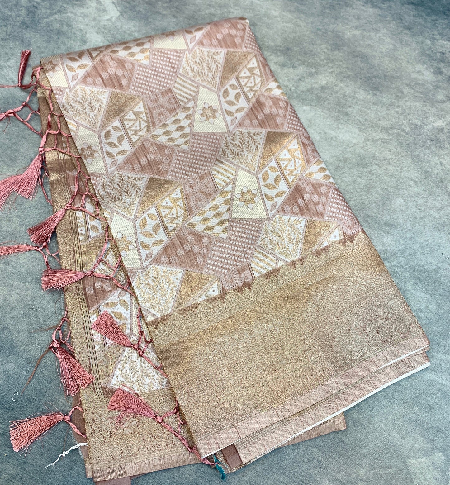 Banaras Katan Saree Light Brown Colour with Katan Work Border