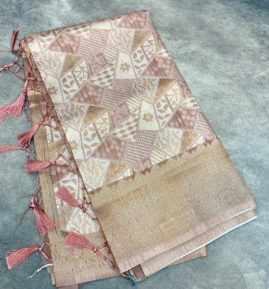 Banaras Katan Saree Light Brown Colour with Katan Work Border