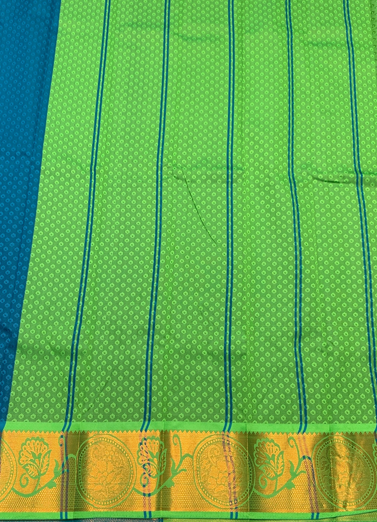Synthetic Cotton Saree Rama Blue Colour with Copper Border