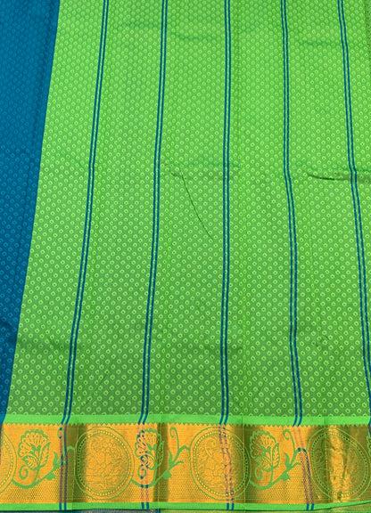 Synthetic Cotton Saree Rama Blue Colour with Copper Border