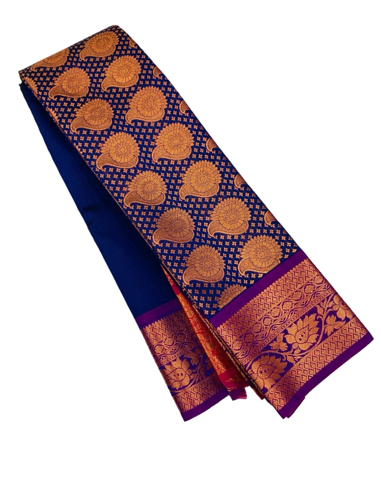 Vegan Silk Saree Navy Blue Colour with Copper Border