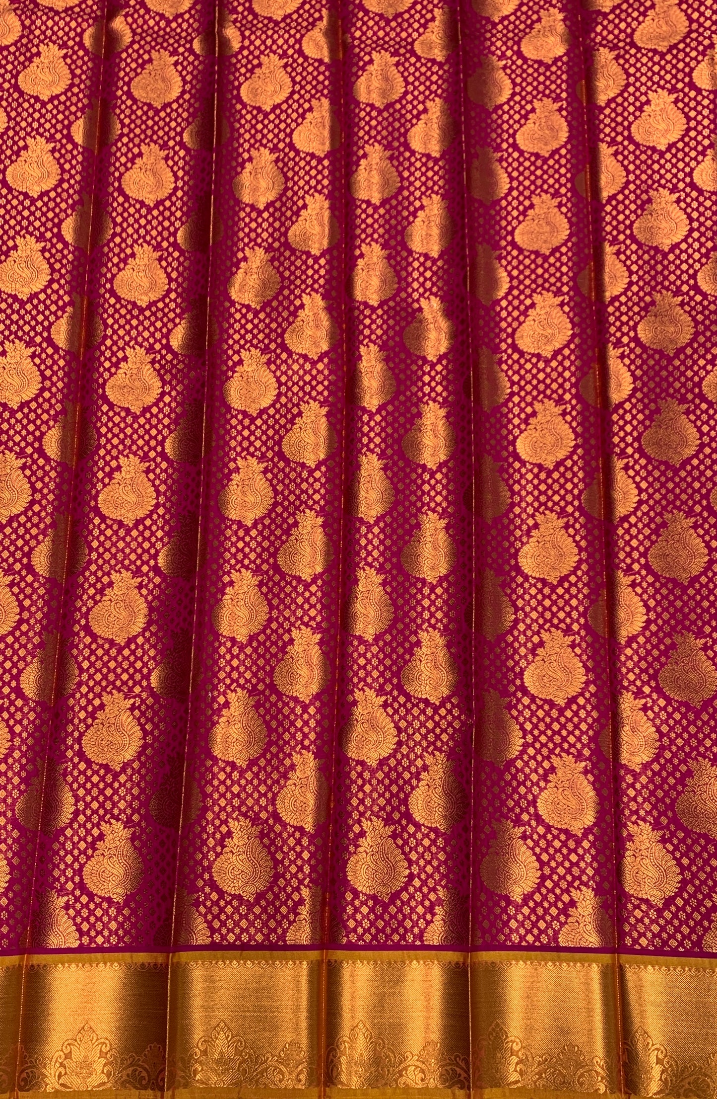 Vegan Silk Saree Pink Colour with Copper and Golden Yellow Border