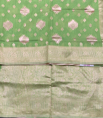 Banaras Katan Saree Apple Green Colour with Katan Work Border