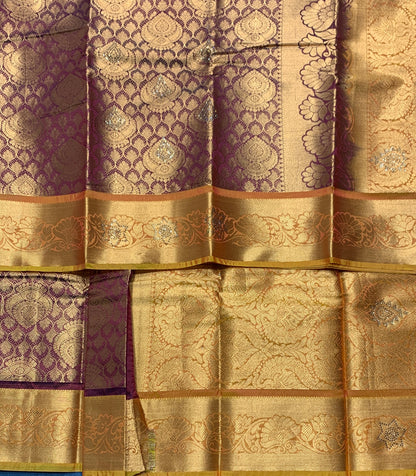 Vegan Silk Saree Brown Colour with Copper and Golden Yellow Border