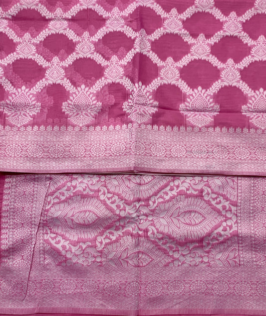 Banaras Katan Saree Baby Pink Colour with Katan Work Border