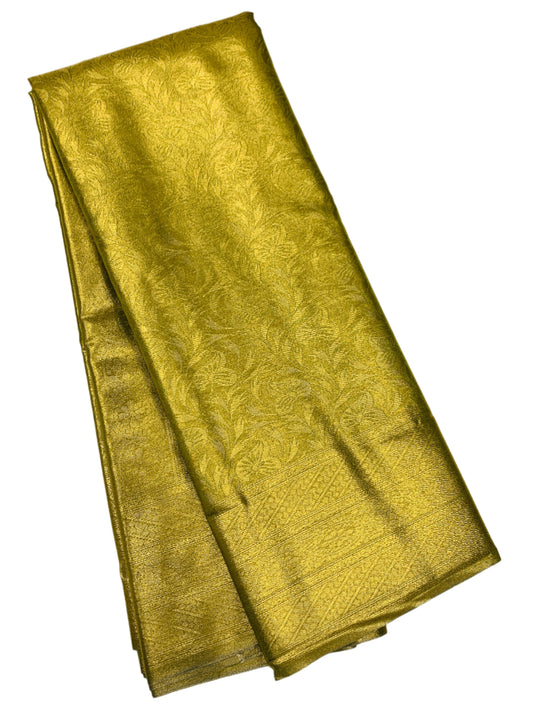 Olive Green Shade Soft Kanchi Tissue Pattu Saree with Self Border