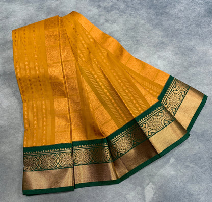 Vegan Silk Saree Mustard Colour Saree with Green Colour Contrast Border