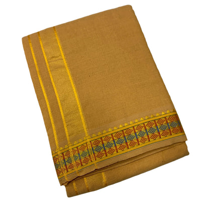 Mustard Yellow Dhoti with Red & Blue Diamond Border