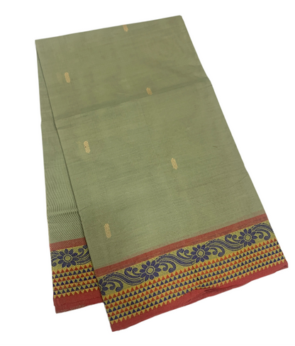 Chettinad Cotton Saree Pista Green Shade with Pink Border