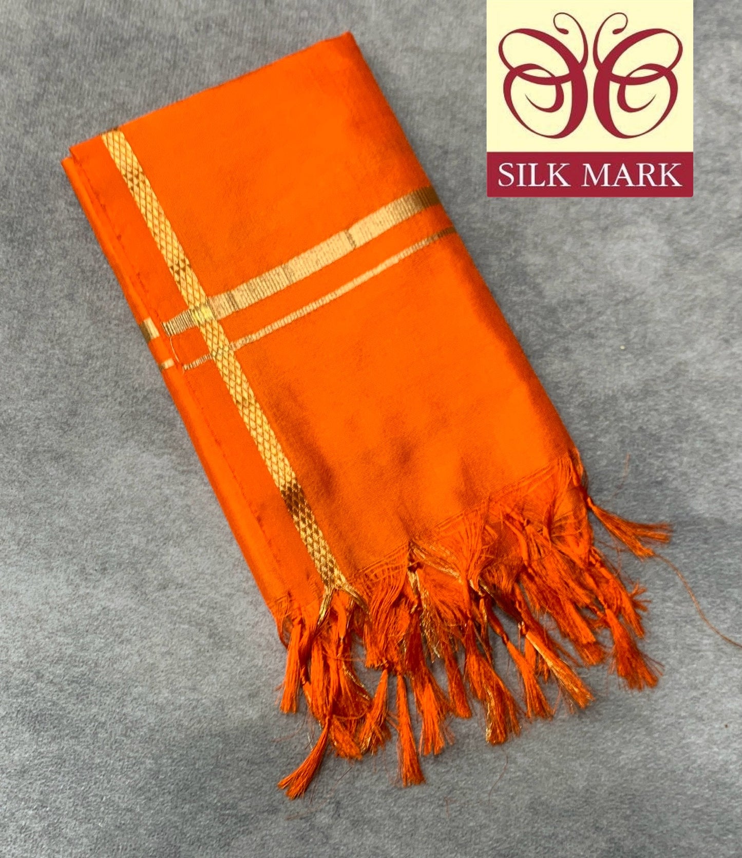 2 Mulam Silk Pooja Towel Orange Colour