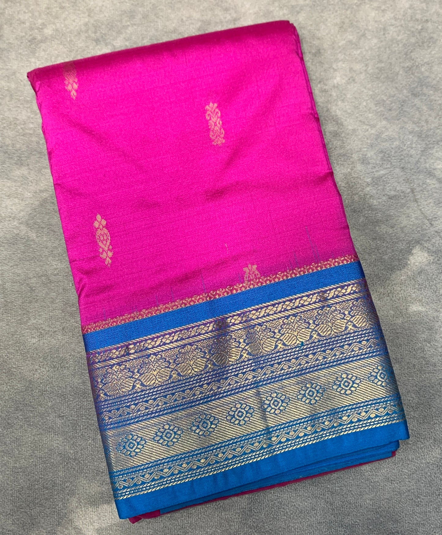 Pure Kanchipuram Silk Pink Colour with Sky Blue Border