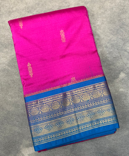 Pure Kanchipuram Silk Pink Colour with Sky Blue Border