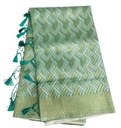 Banaras Katan Saree  Emerlad Green Colour with Katan Work Border