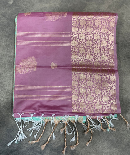 Art Silk Saree Onion Pink Colour with Sliver Zari Border