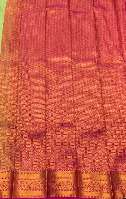 Vegan Silk Saree Light Green Colour Saree with Copper Border