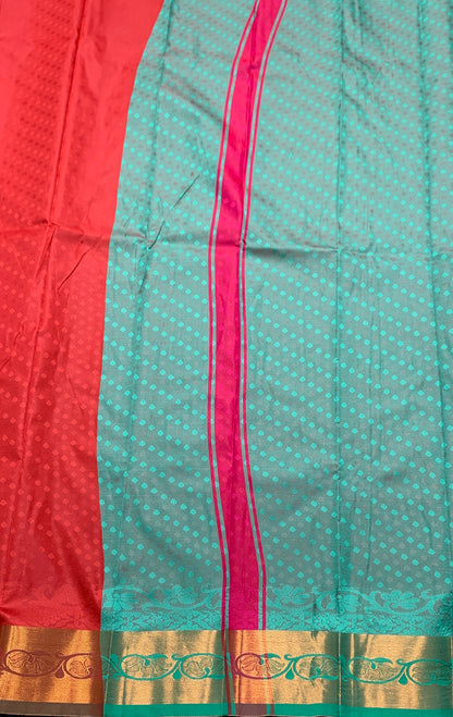 Synthetic Cotton Saree Red Colour with Copper Border