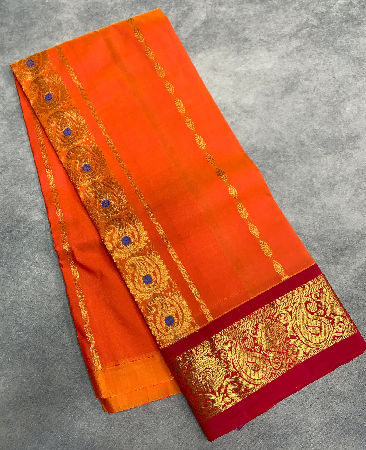 Orange Shade Semi silk Kids Pattu Pavadai with Contrast border for age 5 to 10