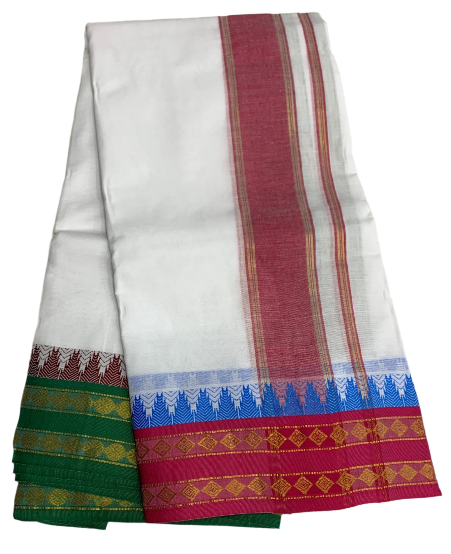 9X5 Cotton Dhoti White Colour with Pink Border