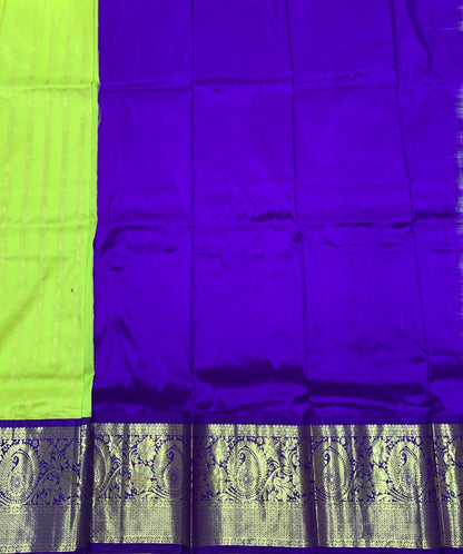 Lime Green shade Pure Kanchipuram Kids Pattu Pavadai with Contrast Border for age 5 to 10