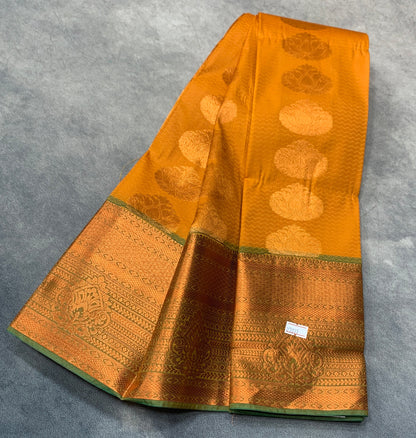 Vegan Silk Saree Mustard Colour Saree with Copper Border
