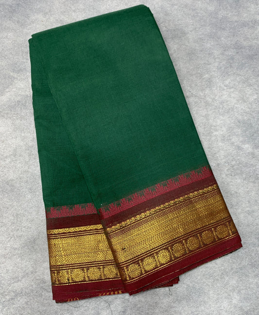Chettinad Cotton Saree Green Colour with Brown Border