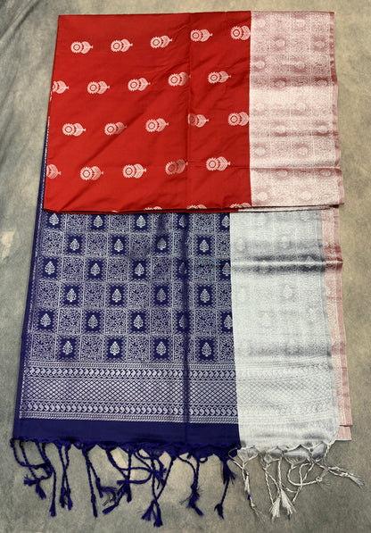 Art Silk Saree Maroon Colour with Sliver Zari Border