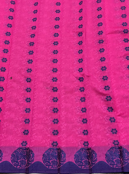 Pink Colour silk cotton Saree with Blue Border
