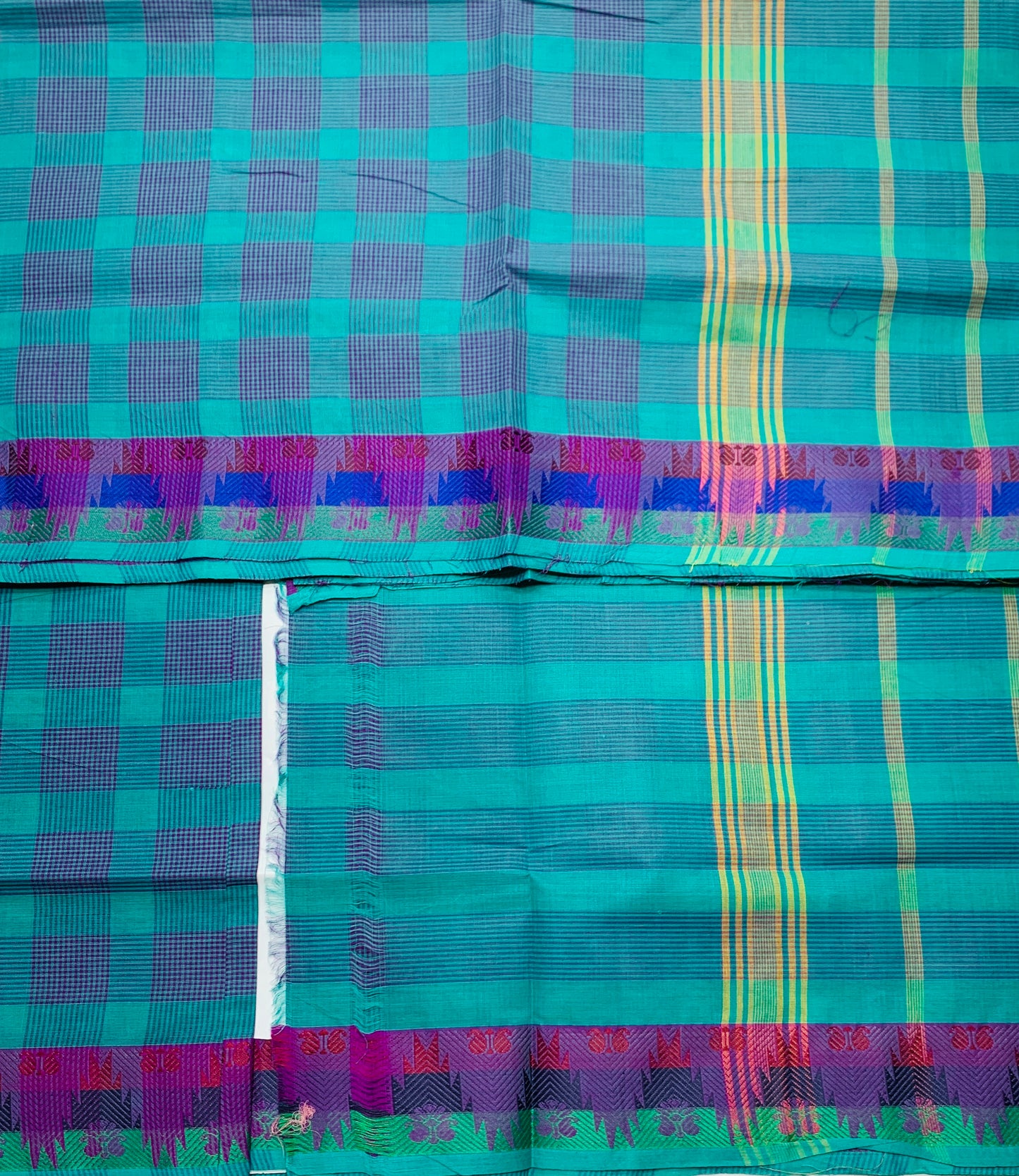 Chettinad Cotton Saree Sapphire Colour with Checked Design